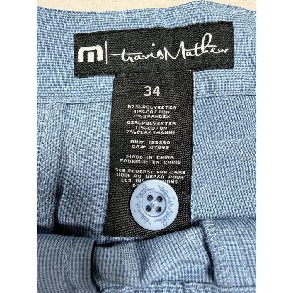 Travis Mathew Flex Shorts Mens 34 Blue Heather Golf Flat Front Athletic Logo